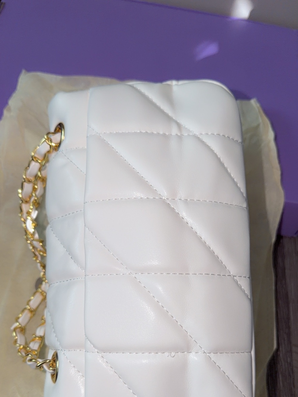 White Quilted Chain-Handle Shoulder Bag